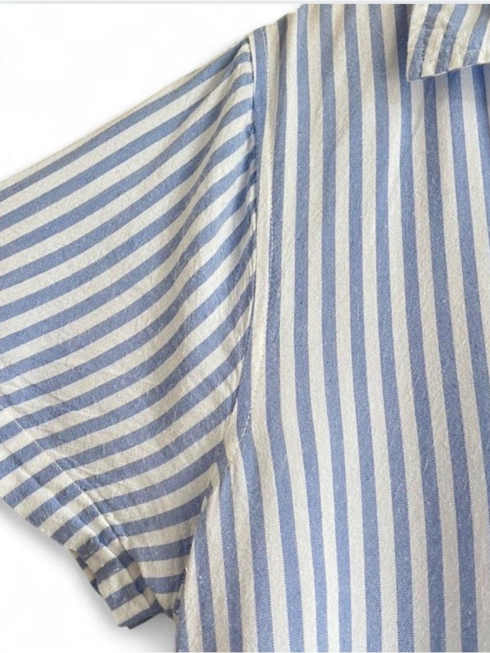 Sincerely Jules Light Blue White Striped Shirt Dress L Coastal Ruffle Preppy - Picture 3 of 8